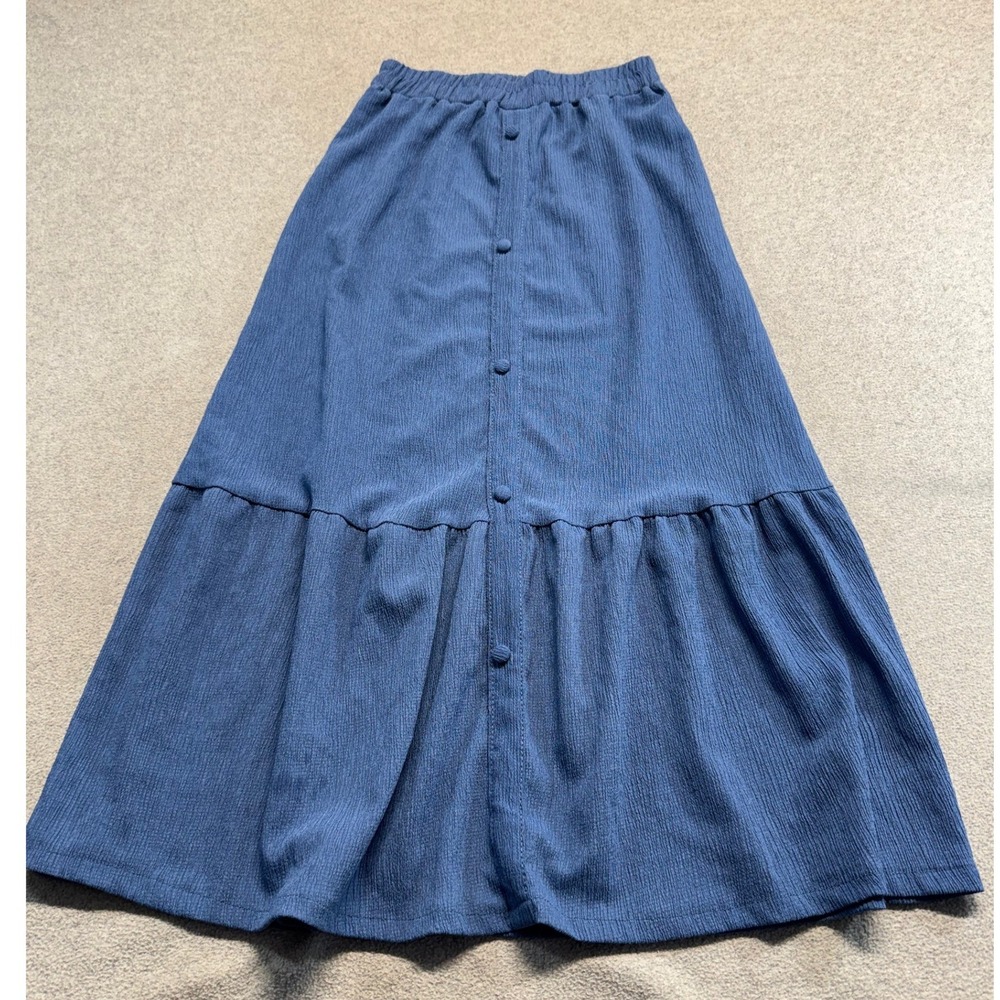 Sweet Stories Maxi Skirt Kids 10/12 Blue Tiered Button Front Elastic Waist